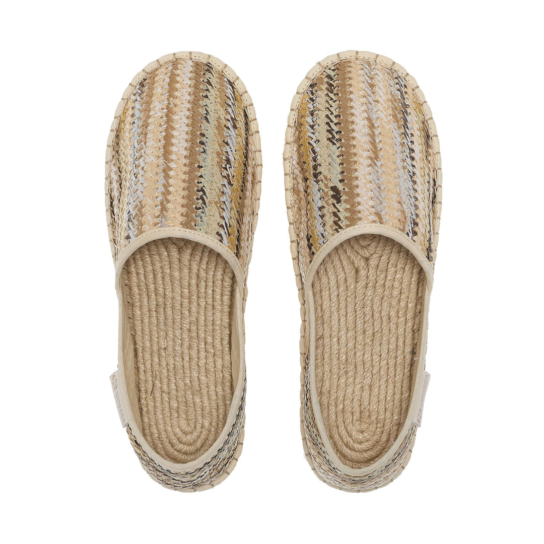 Beige Damen-Espadrilles mit niedrigem Absatz und Obermaterial aus Bast main
