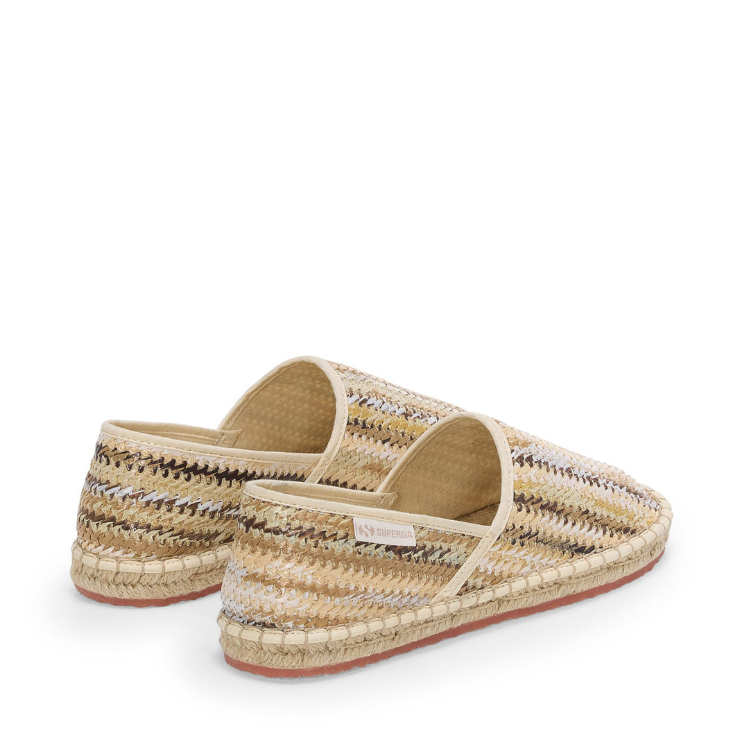 Beige Damen-Espadrilles mit niedrigem Absatz und Obermaterial aus Bast main