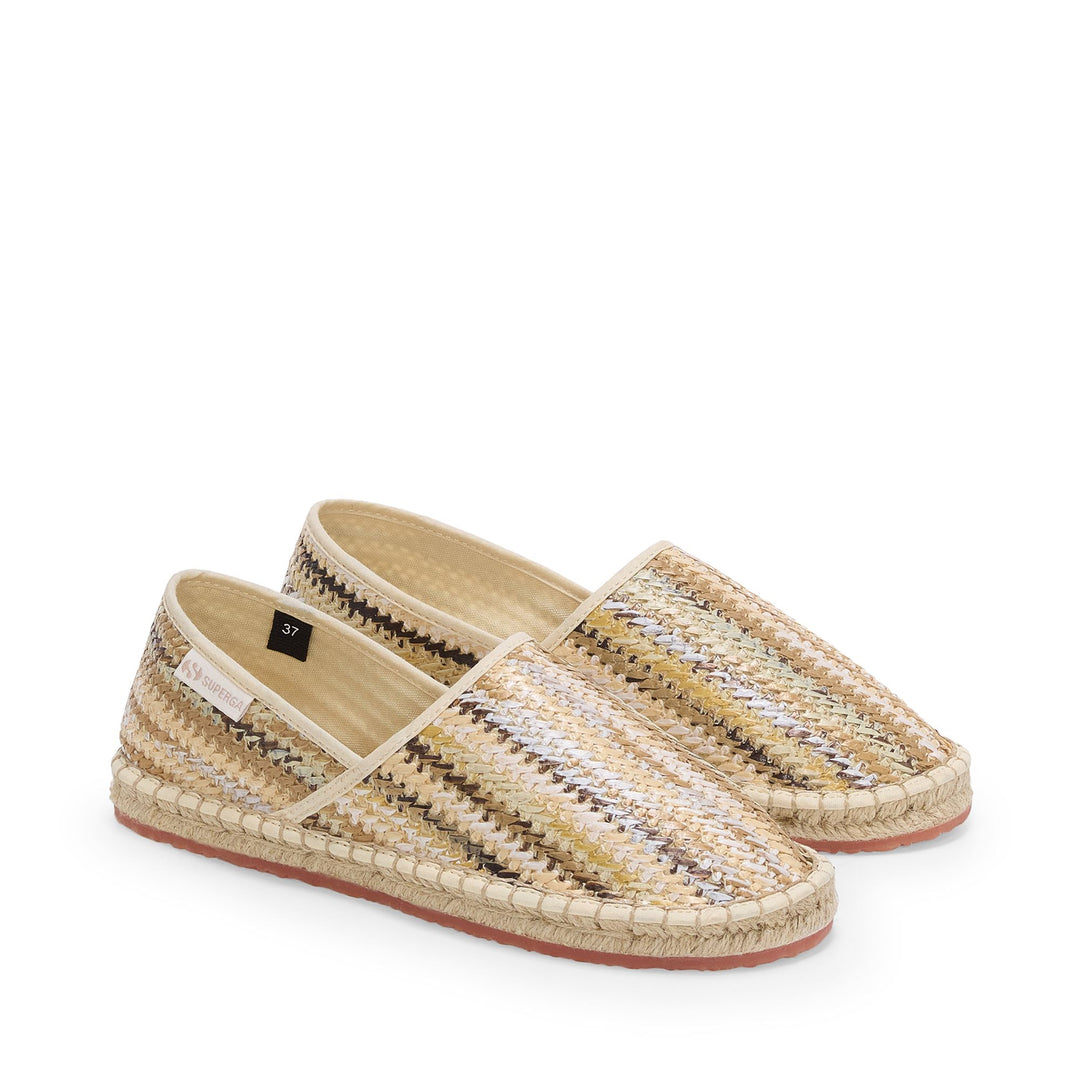 Beige Damen-Espadrilles mit niedrigem Absatz und Obermaterial aus Bast main