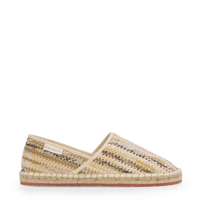 Beige Damen-Espadrilles mit niedrigem Absatz und Obermaterial aus Bast 1