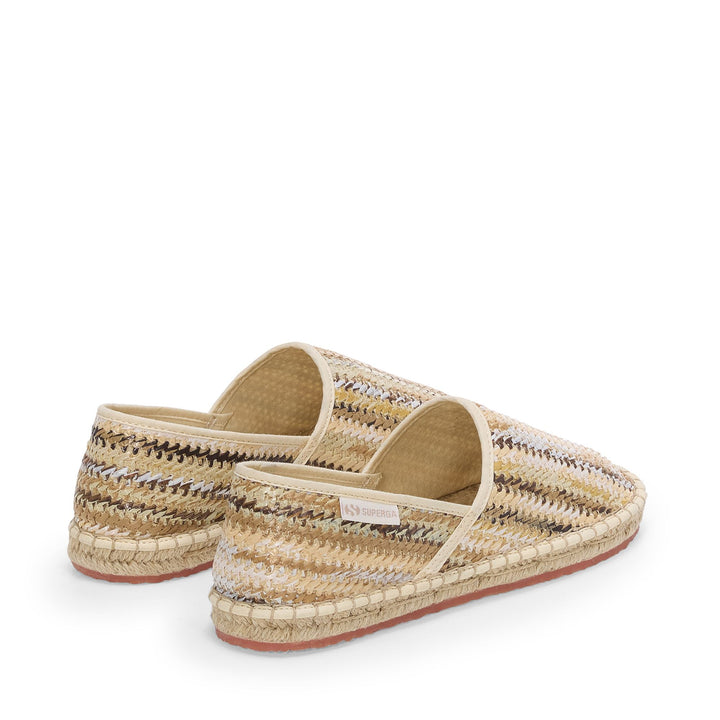 Beige Damen-Espadrilles mit niedrigem Absatz und Obermaterial aus Bast 3
