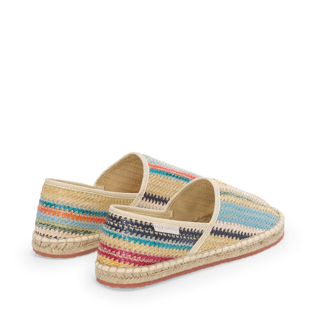 Espadrillas da donna blu con tacco basso e tomaia in rafia main