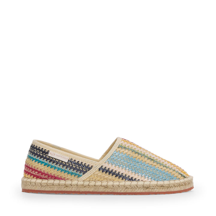 Blaue Damen-Espadrilles mit niedrigem Absatz und Obermaterial aus Bast 1