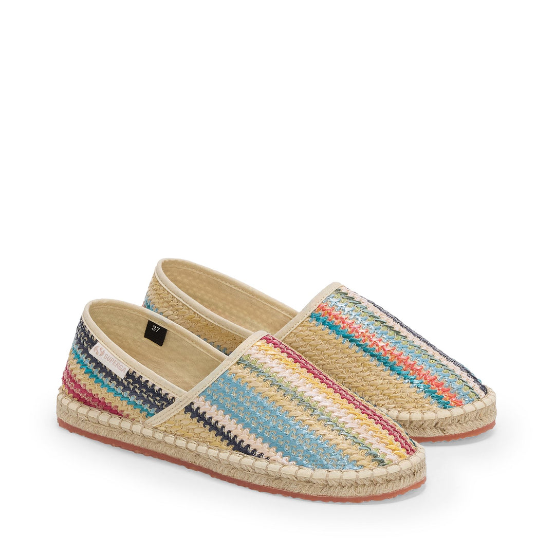 Espadrillas da donna blu con tacco basso e tomaia in rafia main