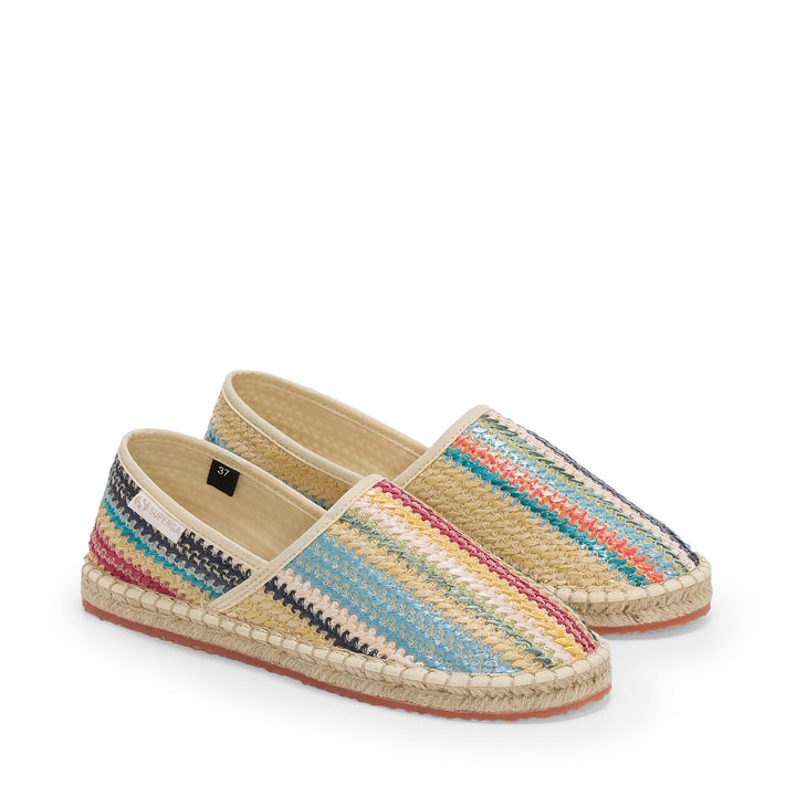 Espadrillas da donna blu con tacco basso e tomaia in rafia 2