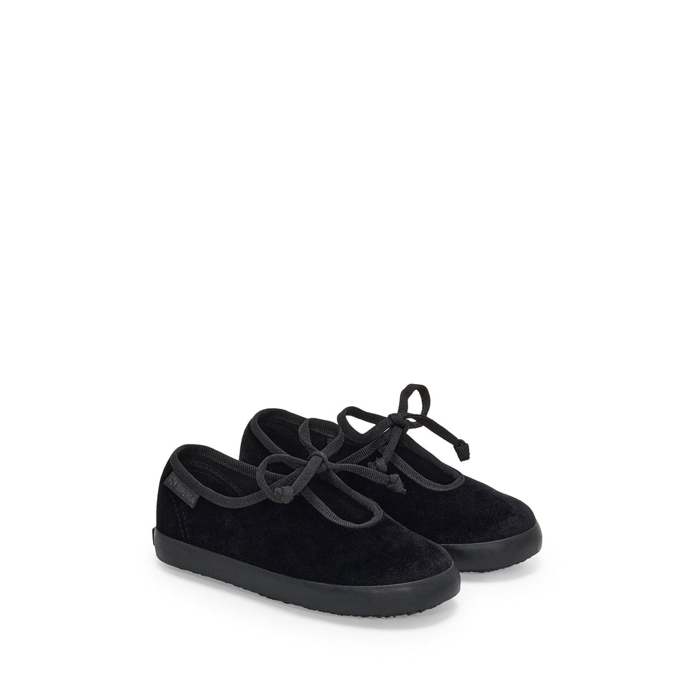 Schwarze Ballerinas für Mädchen mit Obermaterial aus Samt 02