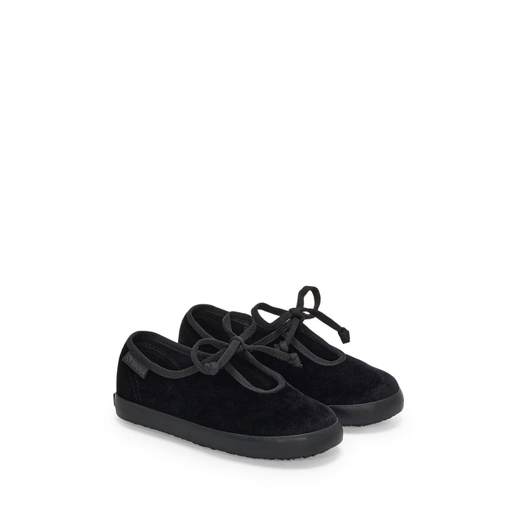 Girl's Black Ballerina Flats with Velvet Upper 2