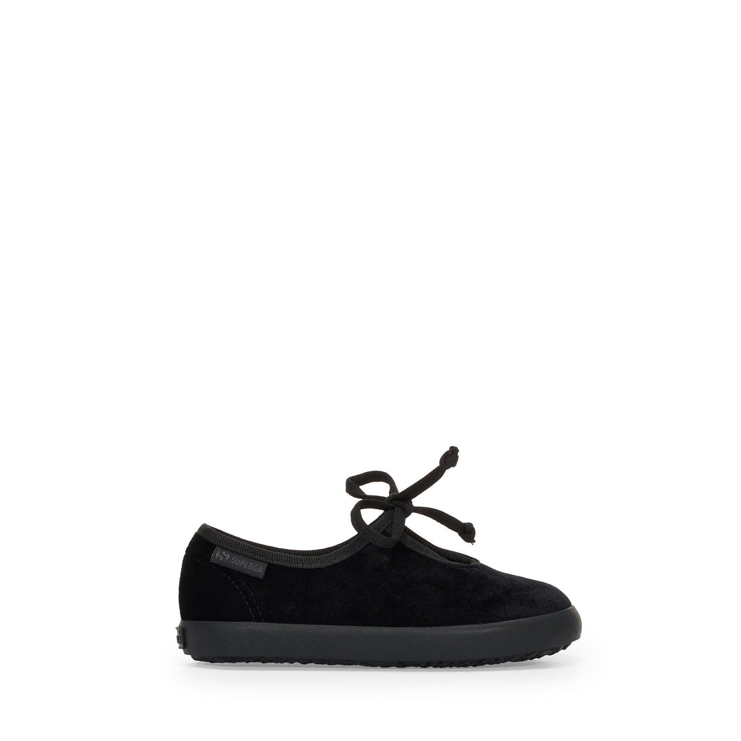 Girl's Black Ballerina Flats with Velvet Upper 01