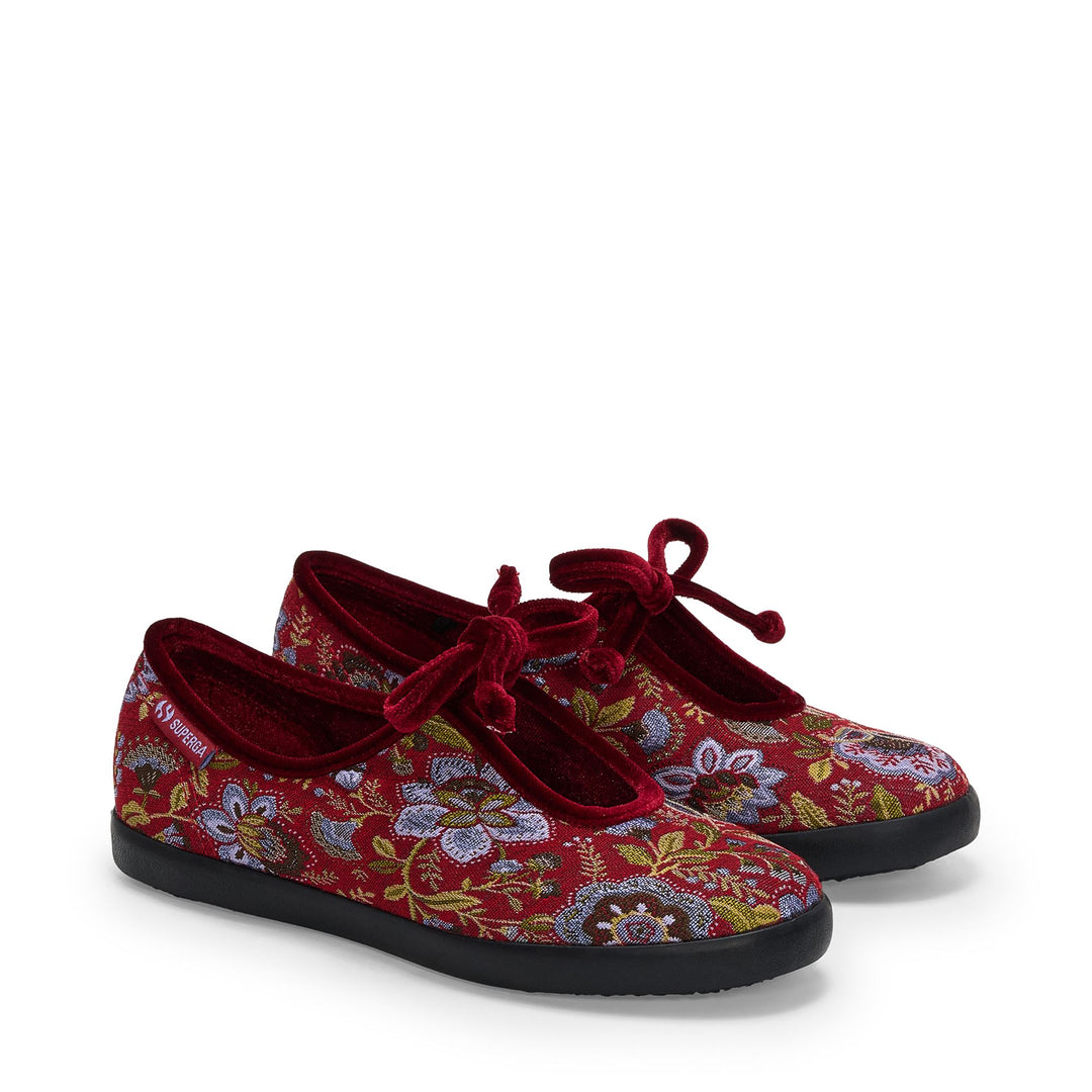 Sneakers Ballerina da donna rosse con tomaia in tessuto jacquard main