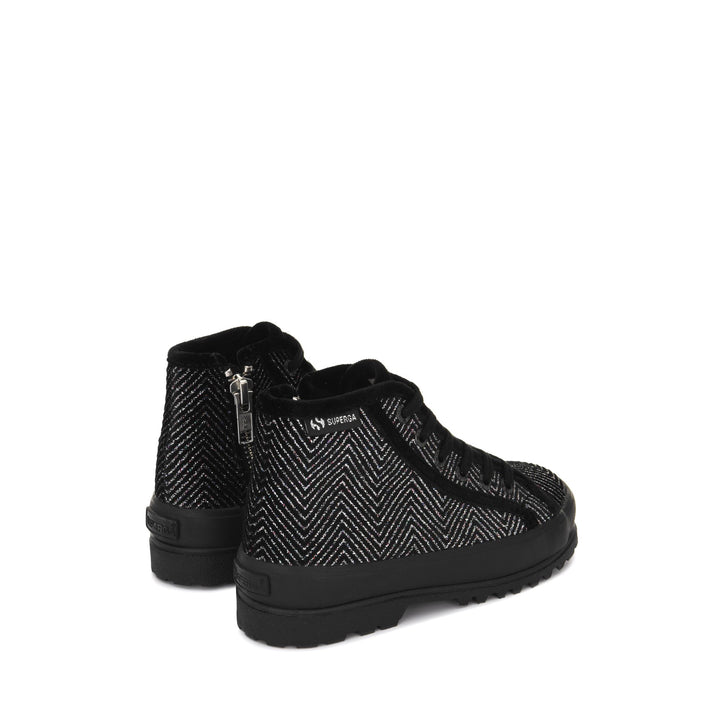Ankle Boots Girl 2966 KIDS ALPINA VELVET GLITTER HERRINGBONE Laced BLACK Dressed Side (jpg Rgb)		
