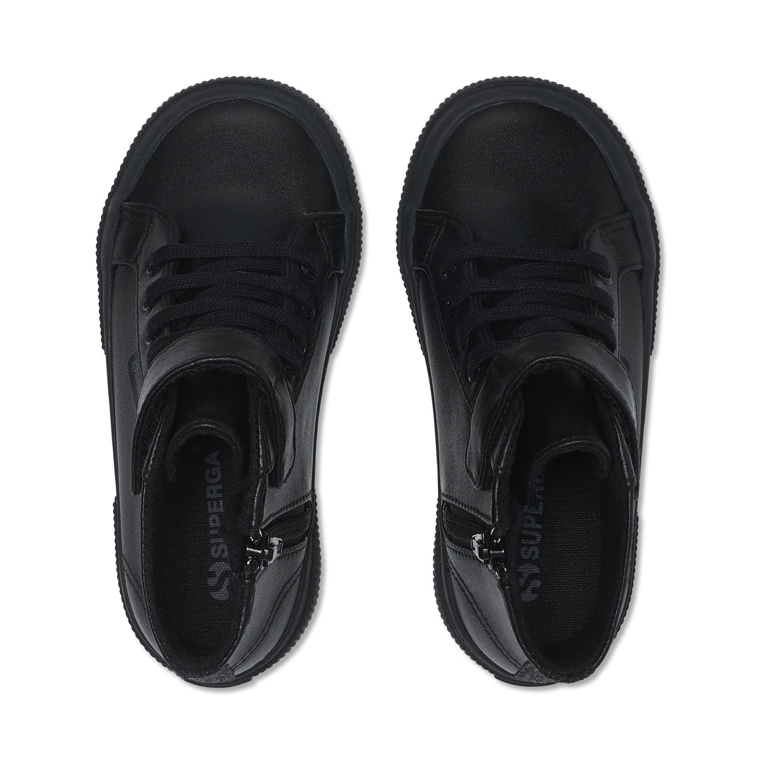 Le Superga Girl 2674 KIDS SYNTHETIC MATERIAL Mid Cut TOTAL BLACK Dressed Back (jpg Rgb)		
