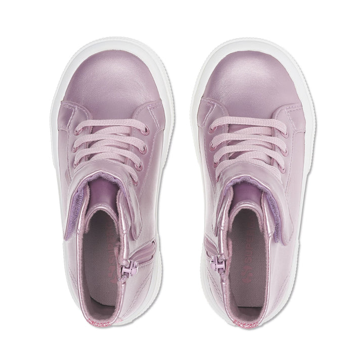 Le Superga Girl 2674 KIDS SYNTHETIC MATERIAL Mid Cut PINK ISH Dressed Back (jpg Rgb)		