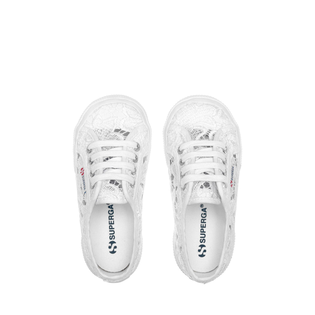 Sneakers bianche da bambina con tomaia in pizzo macramè main