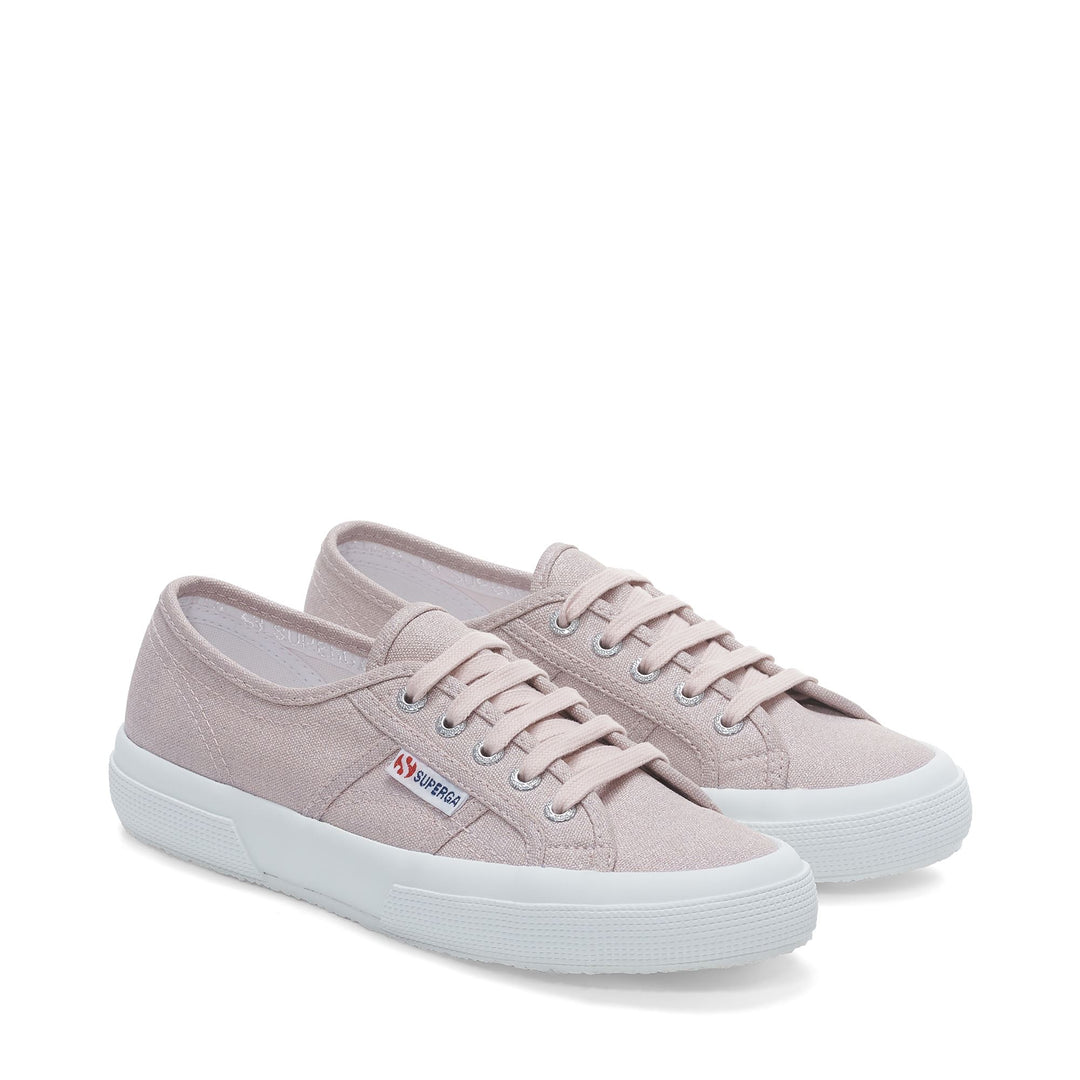 Le Superga Woman 2750 GLITTER CANVAS Sneaker PINK ISH Dressed Front (jpg Rgb)	