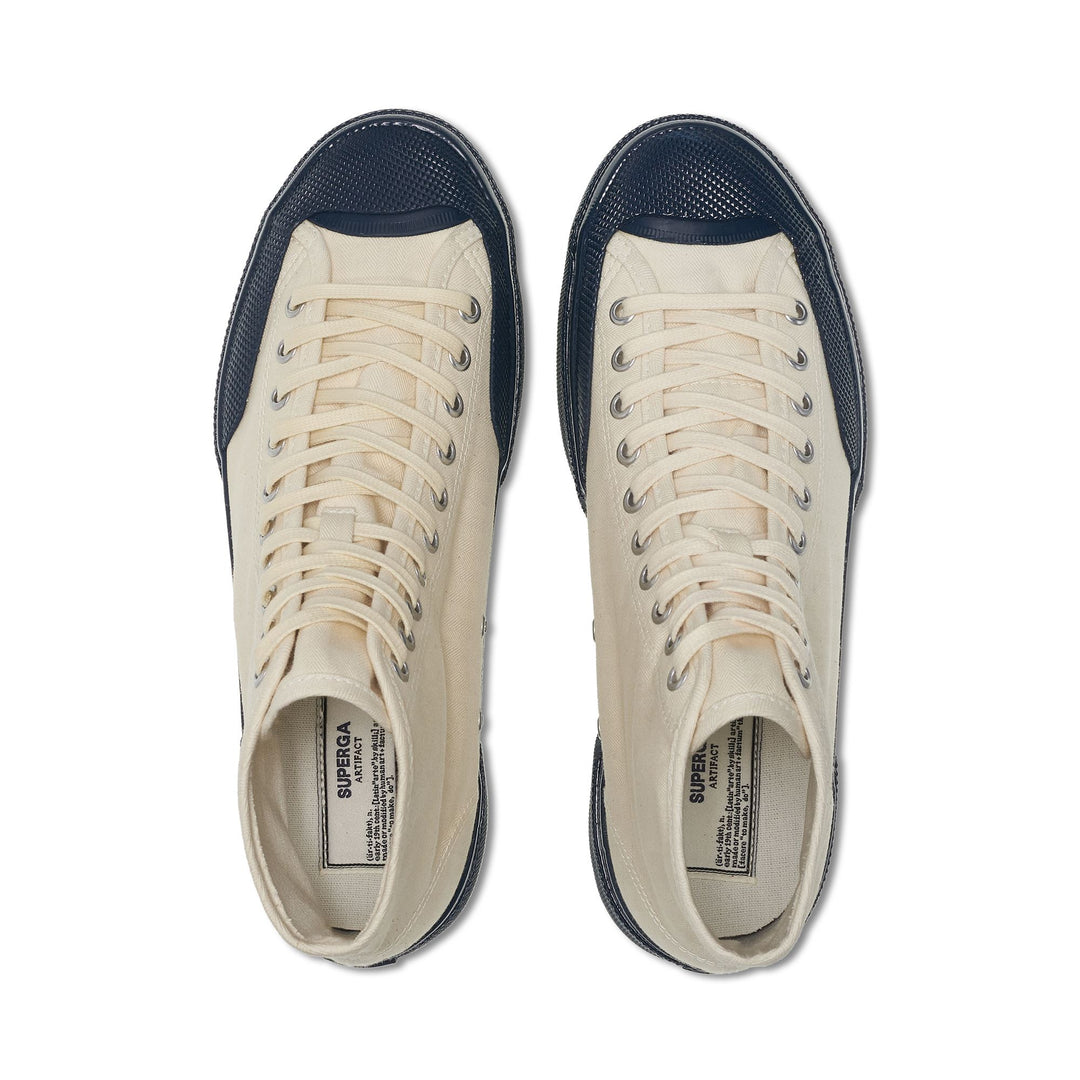 Sneakers Man 2433 TWISTED HERRINGBONE High Cut OFF WHITE-BLUE PETROL Dressed Back (jpg Rgb)		