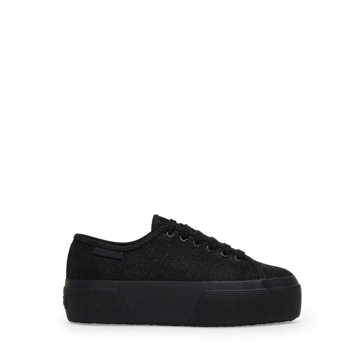 Plateau-Sneakers für Damen in Schwarz mit Obermaterial aus mikrogeripptem Lamé-Jersey 1