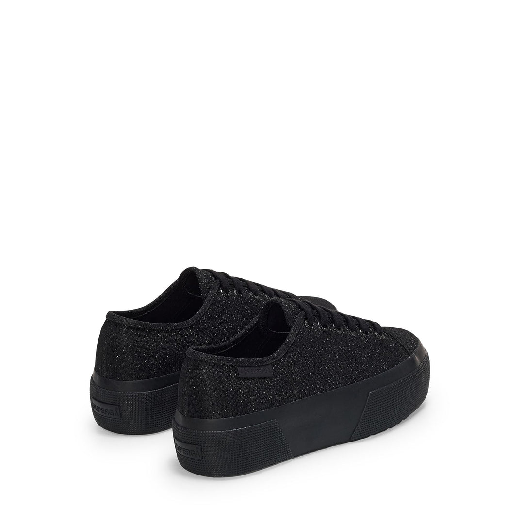 Zapatillas de plataforma negras para mujer con parte superior de jersey lamé microacanalado main