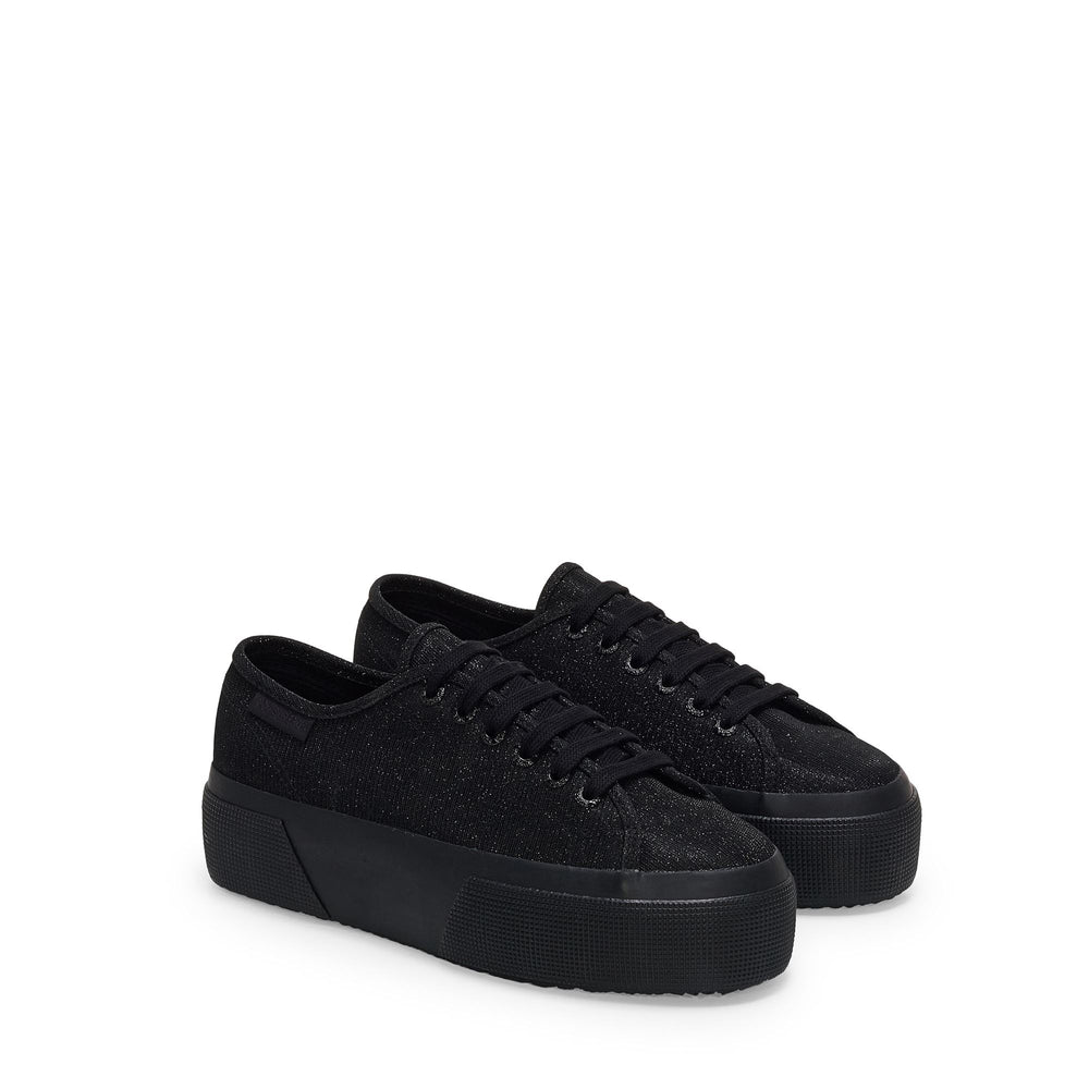 Woman's Platform Sneakers Black with Micro-Ribbed Lamé Jersey Upper 02