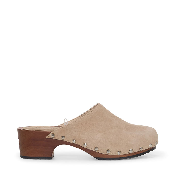 Woman's High Heel Clogs Beige with Suede Upper 1
