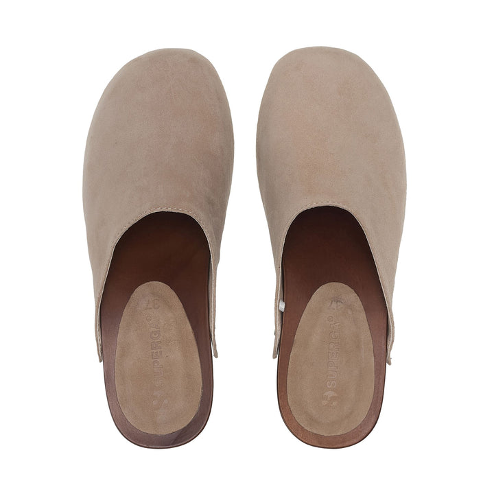 Woman's High Heel Clogs Beige with Suede Upper 4