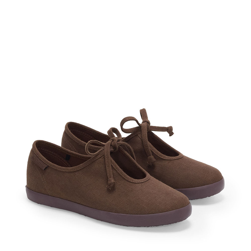 Braune Ballerinas für Damen aus Spitze mit Leinenobermaterial 02
