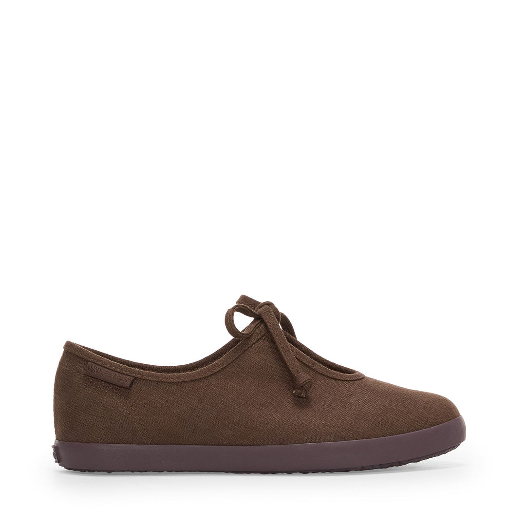 Braune Ballerinas für Damen aus Spitze mit Leinenobermaterial 01