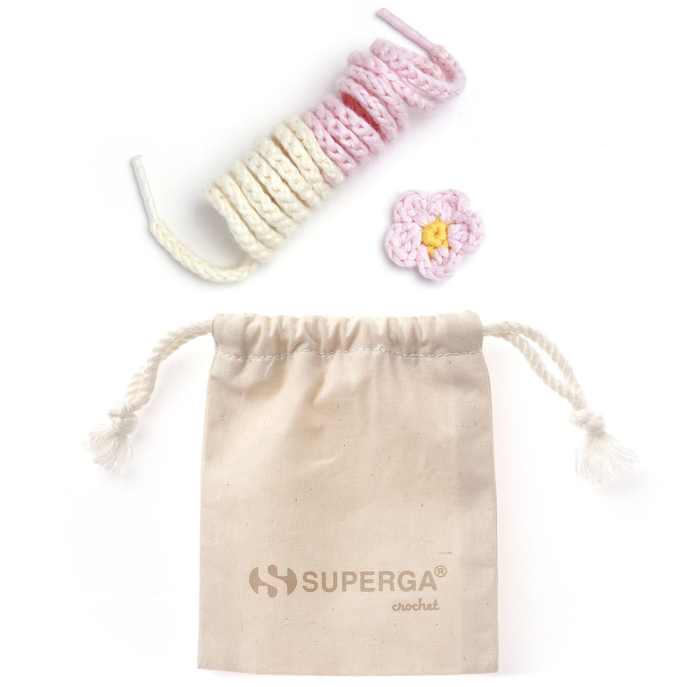 CROCHET PIN FLOWER SET - Small Accessories - Shoe Laces Charms - Woman - White Avorio-Pink-Yellow