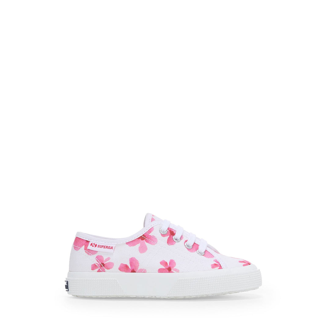 Sneakers bianche da ragazza con tomaia in cotone 01