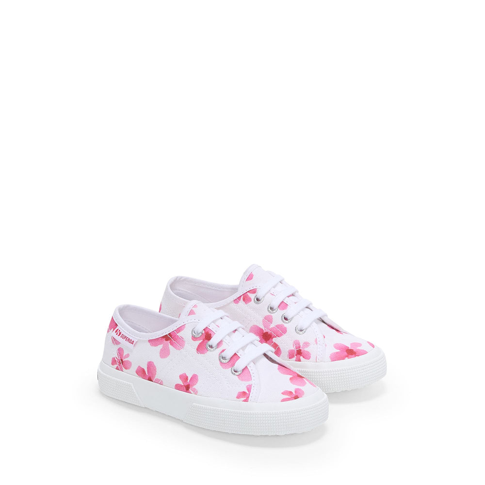 Sneakers bianche da ragazza con tomaia in cotone 02