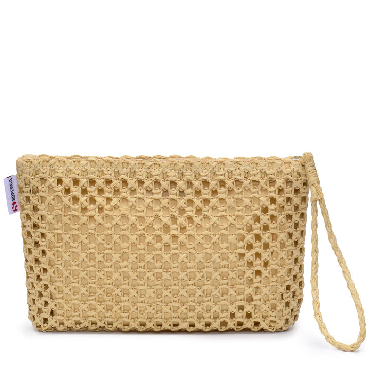Woman's Beige Beauty Case with Raffia Handle 1