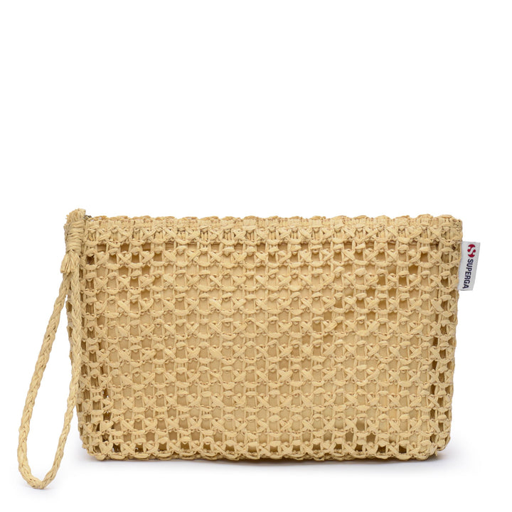 Woman's Beige Beauty Case with Raffia Handle 3
