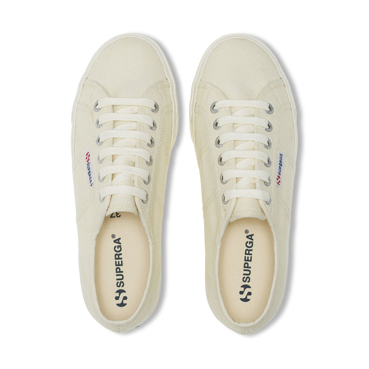 Sneakers da donna con plateau beige e tomaia in cotone 4