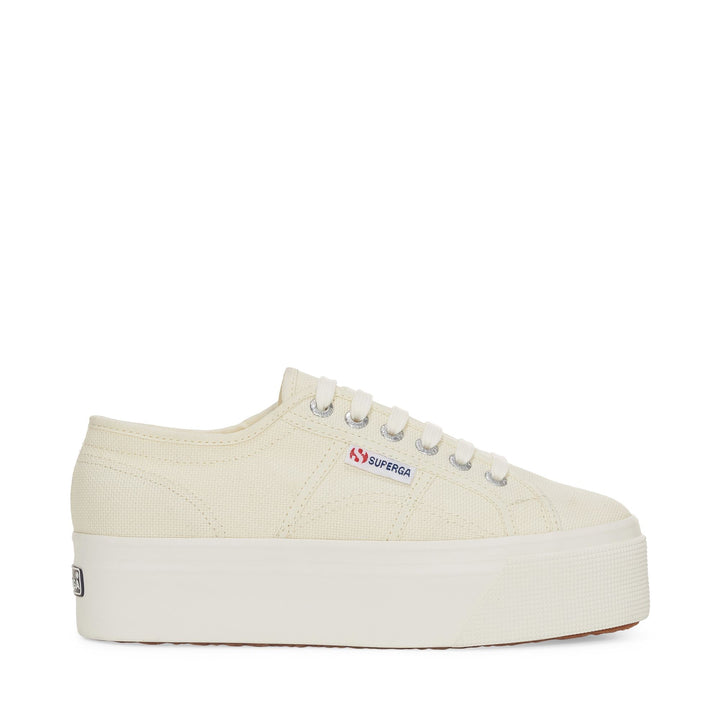 Sneakers da donna con plateau beige e tomaia in cotone 1