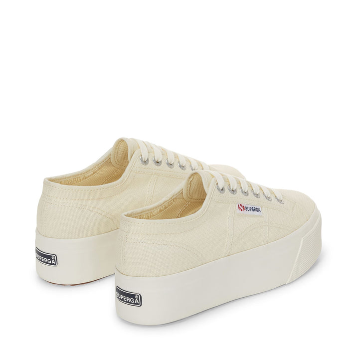 Sneakers da donna con plateau beige e tomaia in cotone 3