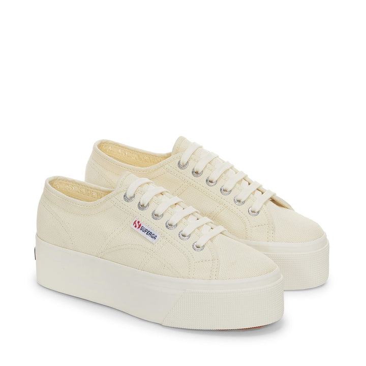 Sneakers da donna con plateau beige e tomaia in cotone 2