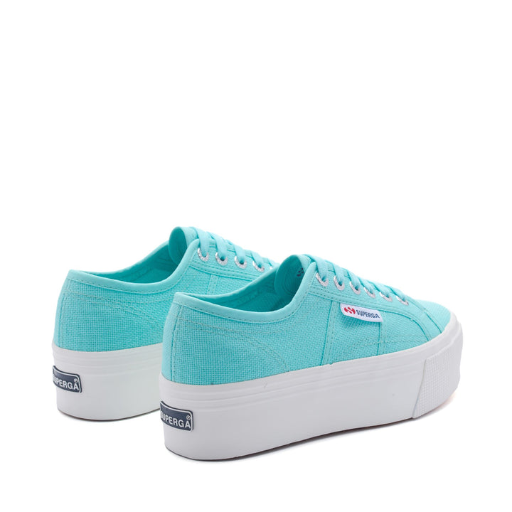 Sneakers da donna con plateau e tomaia in cotone, colore azzurro 3