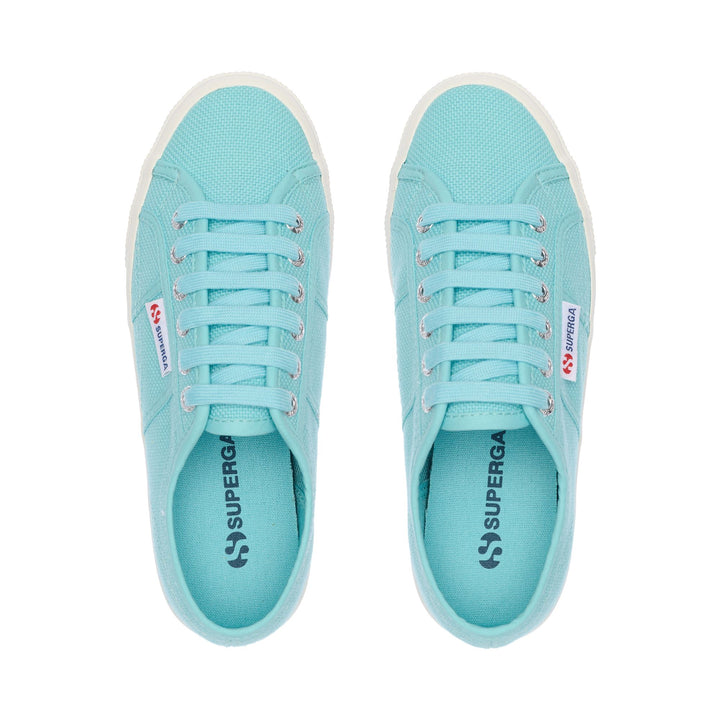 Sneakers da donna con plateau e tomaia in cotone, colore azzurro 4