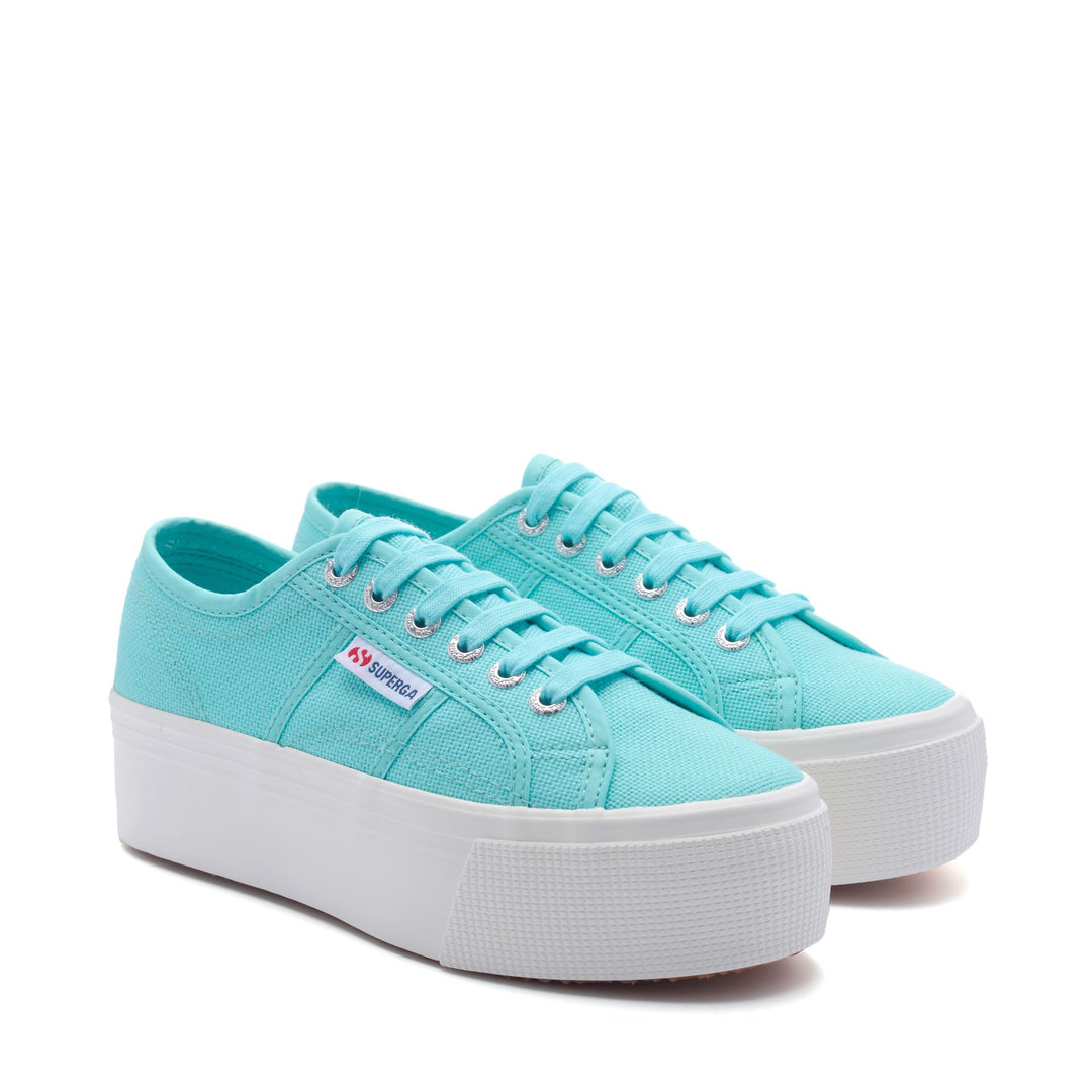 Sneakers da donna con plateau e tomaia in cotone, colore azzurro main