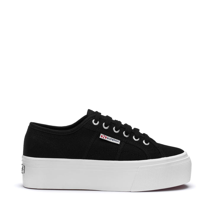Schwarze Plateau-Sneakers für Damen mit Obermaterial aus Baumwolle 1