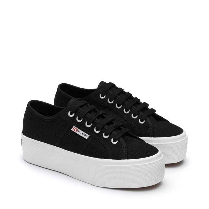 Schwarze Plateau-Sneakers für Damen mit Obermaterial aus Baumwolle 2
