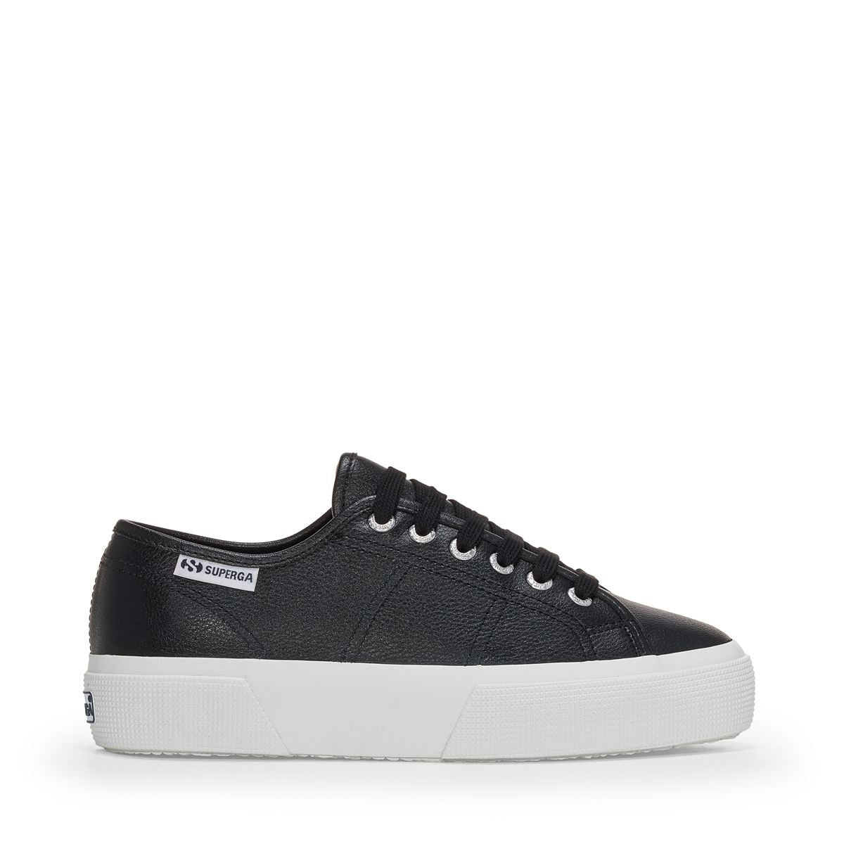 Woman's Platform Black Sneakers with Cotton Upper | Superga