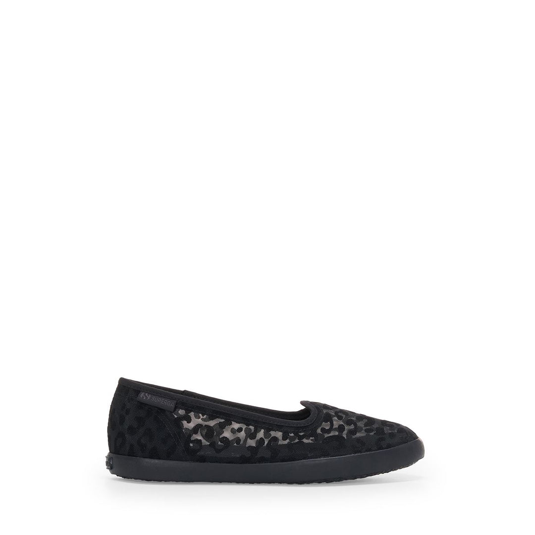Woman's Ballerina Black Flats with Mesh Upper 01