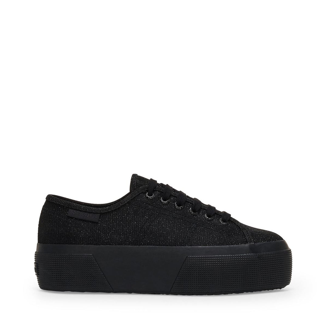 Woman's Platform Sneakers Black with Micro-Ribbed Lamé Jersey Upper 01