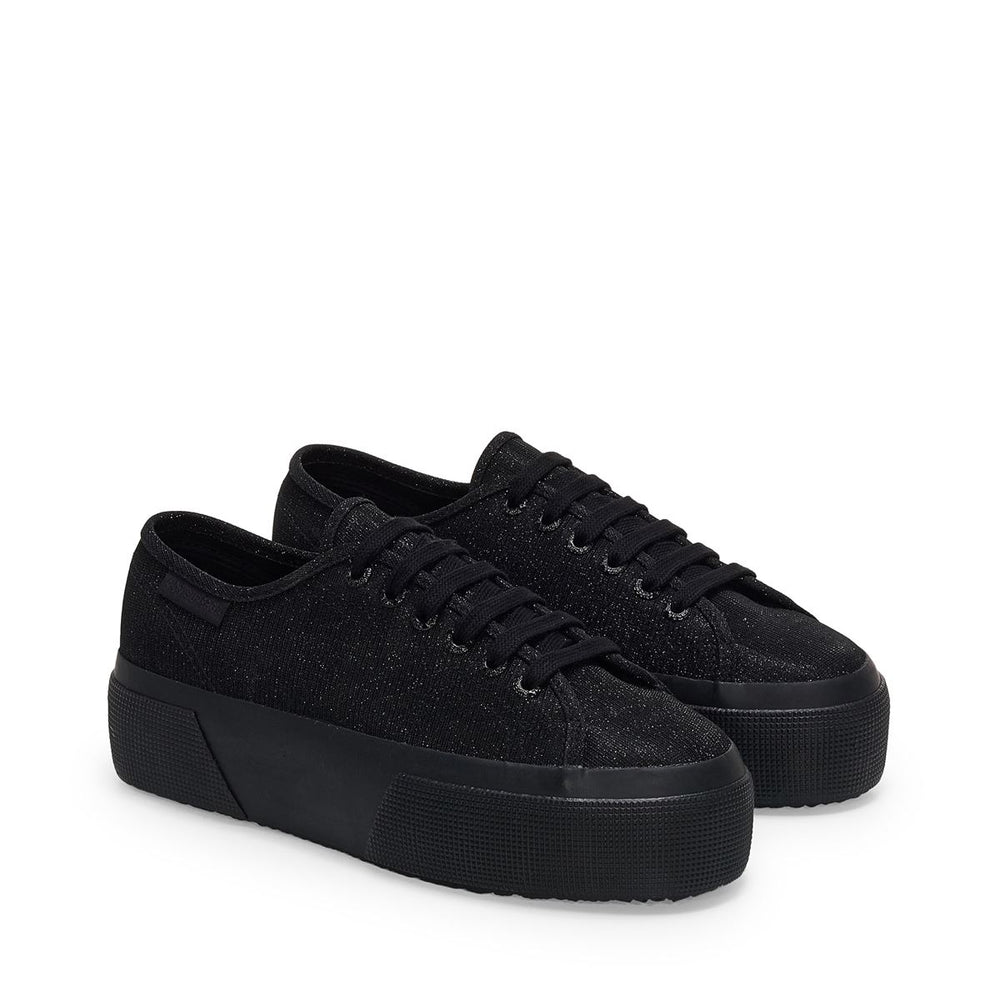 Woman's Platform Sneakers Black with Micro-Ribbed Lamé Jersey Upper 02