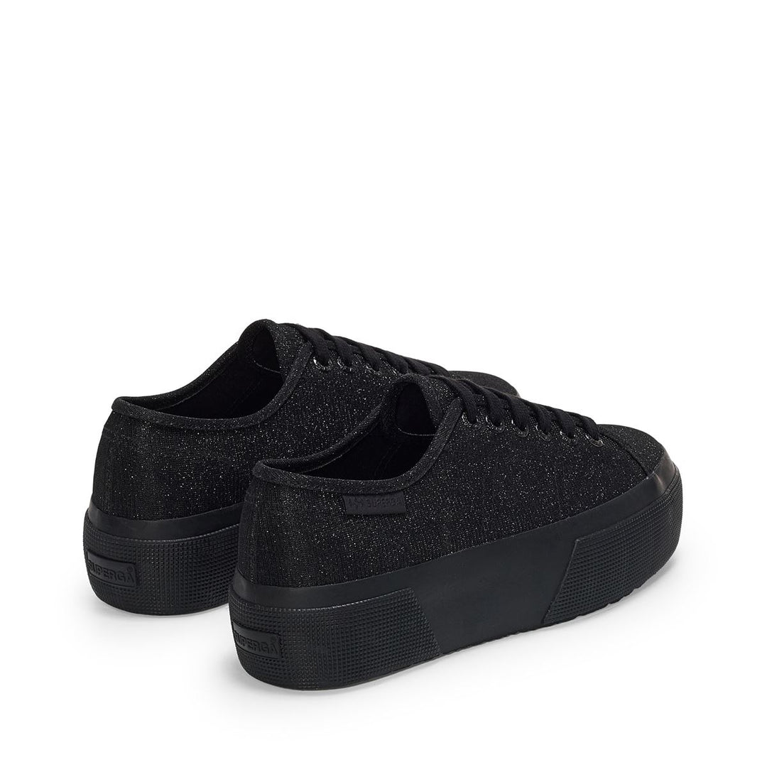 Sneakers da donna con plateau nere e tomaia in jersey lamé a micro costine main