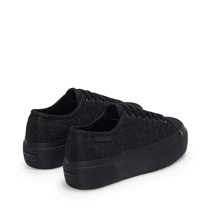 Sneakers da donna con plateau nere e tomaia in jersey lamé a micro costine 3
