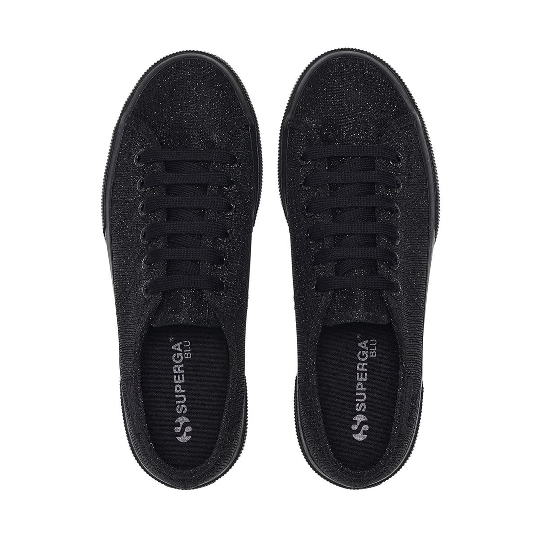 Sneakers da donna con plateau nere e tomaia in jersey lamé a micro costine main