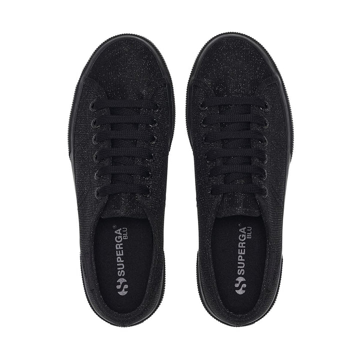 Sneakers da donna con plateau nere e tomaia in jersey lamé a micro costine 4