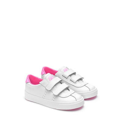Sneakers Kid unisex 2843 KIDS CLUB S STRAPS ACTION LEATHER Low Cut WHITE-COTTON CANDY Dressed Front (jpg Rgb)	