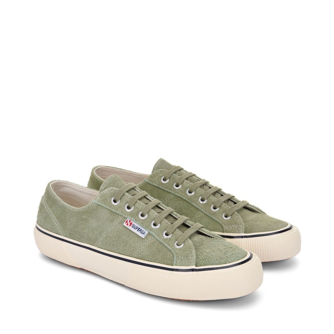 Le Superga Unisex 2490 BOLD HAIRY SUEDE Sneaker GREEN SAGE Dressed Front (jpg Rgb)	